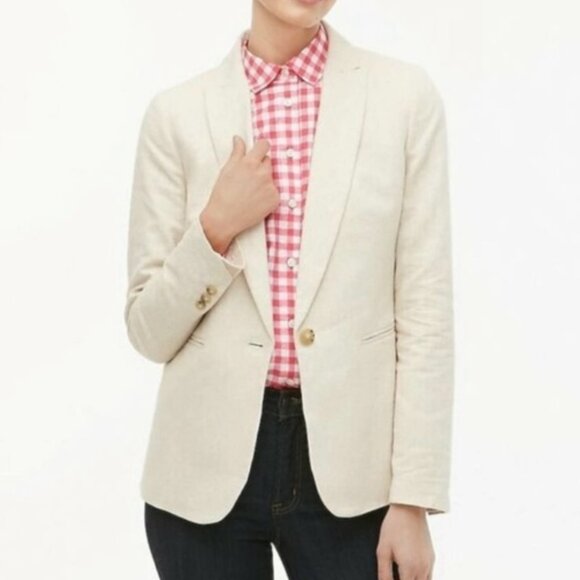 J Crew Linen-blend Cotton One-Button Blazer - Picture 1 of 3